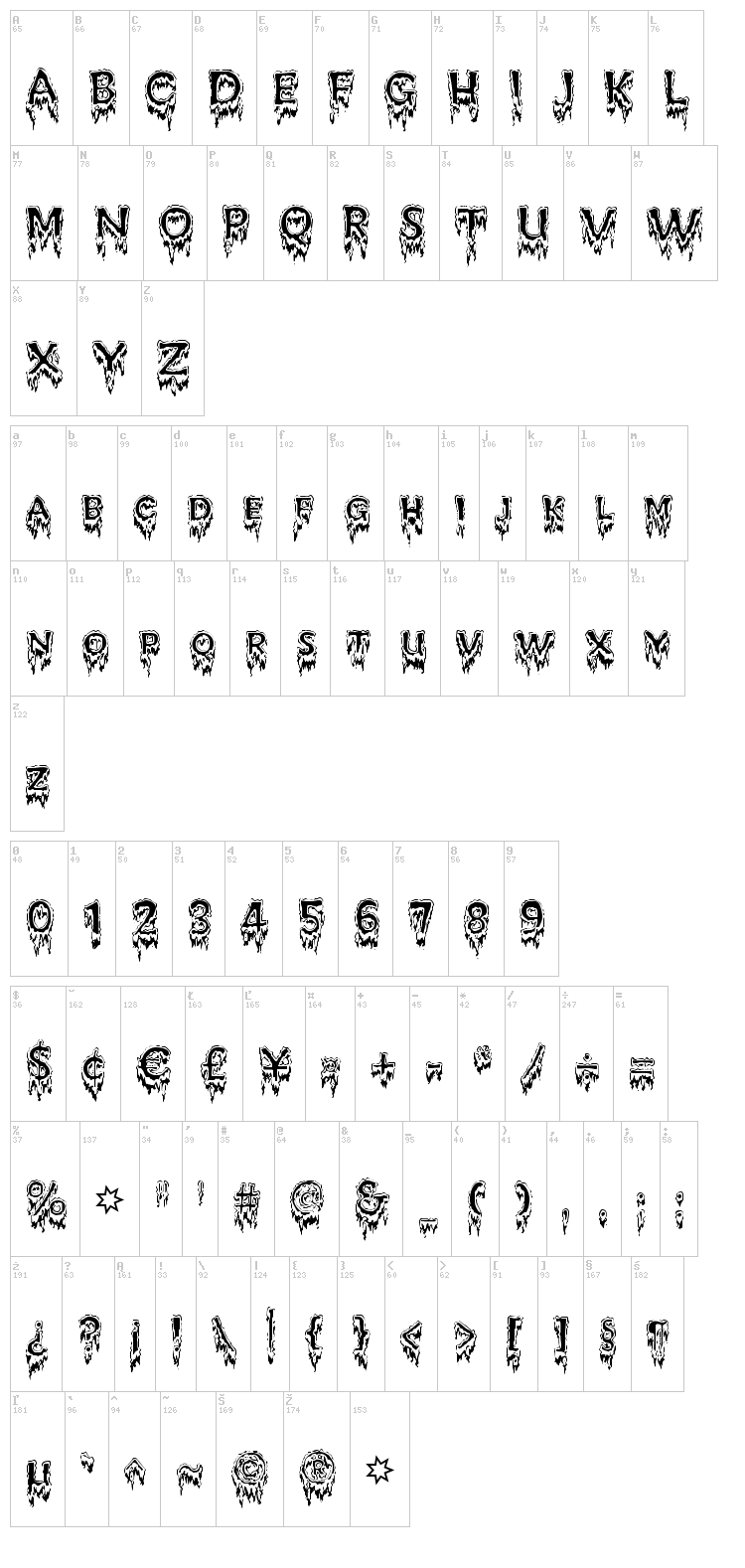 Kreepshow Frigid font map